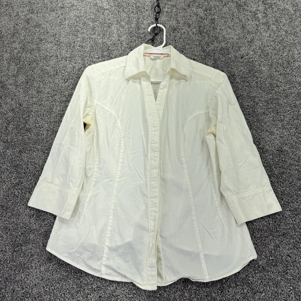 Riders Shirt Womens Small White 3/4 Sleeve Button Up Slimming Stretch Top
